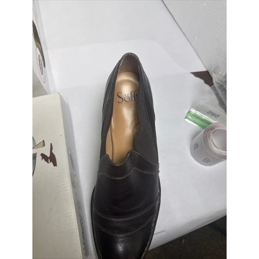 Sofft Leather Pumps Women 8.5 Brown Good‎ Slip On Block Heel Comfort Work Shoes